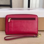 Fossil Magenta Leather Small Zip Around Wristlet Wallet Purse Photo 1
