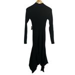 EXPRESS  Black Ribbed Knit Long Sleeve Mock Neck Asymmetric Sweater Midi Dress M Photo 10