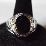 Source Unknown NWOT Dashing Black Oval Stone Etched Deer Silver Tone Metal Size 12.5 Goth Ring Photo 0