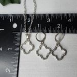 Silver Crystal Clover Pendant Necklace and Earrings Set New Photo 5