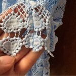 Amy Lynn Blue Crochet Lace Heart Shapes Puff Sleeves Tiered Mini Dress Small S Photo 8