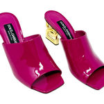Dolce & Gabbana Fuchsia Pink Patent Mules Gold DG Heel Logo Sandals Size EU 37.5 Photo 0