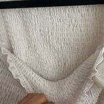 Romwe  White Sheer Bishop Sleeve Smocked‎ Crop Top Ruffle Trim Square Neck Blouse Photo 5