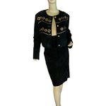 Outer Town VINTAGE 1980'S  BLACK SUEDE W/GOLD GROMMETS SKIRT SET (12) Photo 7
