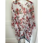 One Size Kimono Duster Cream Red Floral Size L Photo 4