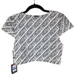 DKNY Cropped Bikini Swim Top Logo Print White Black Cap Sleeve XL Photo 4