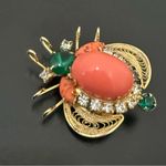 Rare Juliana Delizza & Elster Faux Coral Cabochon Rhinestones Beetle Bug Brooch Orange Photo 6