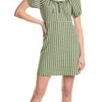 Madewell Jacquard Puff-Sleeve Dress in Gingham, Green and white, size XS Photo 0
