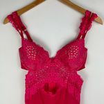 Victoria's Secret Victoria’s Secret Hot Pink Lace Mesh Corset Teddy Sz 36C Garter Straps Cutout Photo 2