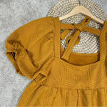 Bohme Cable Knit Square Neck Puff Sleeve Babydoll Open Back Mini Dres Boho XL Photo 8
