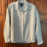 Tahari Women’s  Light Gray European Flax 100% linen button up shirt size Large Photo 0