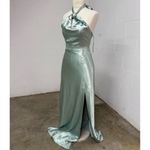 Birdy Grey  Monica Dress Shiny Satin Sea Glass halter slit dress Photo 3