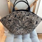 Vintage Indeed Black Beaded Straw Boho Oversized Basket Bag Made in Philippines Tan Photo 0