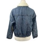 One World  Jean Bomber Jacket NWT Sz. Medium Trucker Distressed Pockets Photo 4