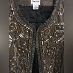 Chico's  Blazer No Button Jacket Metallic Gold jeweled Beaded front jacke… Photo 1