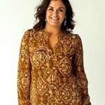 Calvin Klein Women's Geometric-Print Blouse Brown Size XL Long Sleeve Photo 0