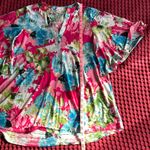 Honeyme  Pink Floral Kimono Sleeve Tunic Blouse Size S Photo 5