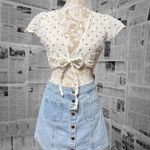 American Eagle  White Polka Dot Tie Front Crop Top Women's Medium Y2K Festival Photo 1