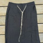 Black 100% Linen Boho Eagle's Eye Maxi Skirt w/ Drawstring Waist and Front Slit Size 8 Photo 2