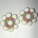 Western Germany Vintage White Colorful Cluster Beaded Boho Clip On Earrings Photo 0