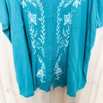 Catherines  Womens Embroidered Blouse Size 3X Teal Boho Floral Cottage Artsy Photo 2