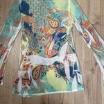 Vintage Just in Time Printed Sheer Top Womens Large Blouse Y2K Rhinestones Photo 3