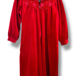 Vintage 80s Robe 1980s Burgundy Embroidered Velour Housecoat Grannycore Cozy MED Red Photo 0