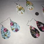 Floral Teardrop Earrings Faux Leather Set of 4 New Photo 8