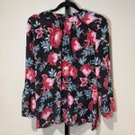 Loft  Floral Garden Bell Sleeve Blouse Mock Neck Black Pink Size XL Photo 1