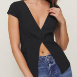 Reformation  8 NWOT Caily Top Black Slit Cut Hook & Eye V Neck Minimal Grunge Photo 0
