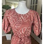 Lush Clothing Lush Caramel Abstract Puff Sleeve Cutout Midi Dress Size M NWT 100% Cotton Photo 4