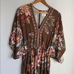 Farm Rio  Anthropologie Valentina Brown Floral V Neck Midi Maxi Dress Small Photo 4