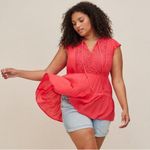 Torrid  Chiffon Swiss Dot Lace Crochet Inset Tie-Front Top Blouse Plus Size 4X Photo 1