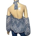 MISA Los Angeles Women’s Size XS Blue White Print Livey Off The Shoulder Blouse Photo 5