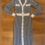Houndstooth Pattern Contrast Trim Sweater Dress Photo 5