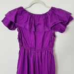 Trina Turk  Out of Office Play Linen Dress Size Small Purple Ruffles Midi Photo 5