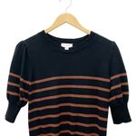 Evereve Tessa Puff Sleeve Sweater Black Brown Striped Crew Neck Size Small Photo 4