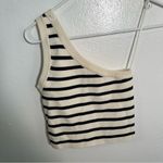 Bershka One Shoulder Contrast Piping Knitted Top Ecru Black M Photo 5