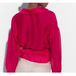 ZARA Hot Pink Semi-Sheer Collared Wrap Top Sz S Ballet Fairy Feminine Gypsy Photo 2