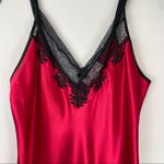 Oscar de la Renta  Red Satin Maxi Slip Dress Sz Medium Lace Mesh Sexy Photo 2