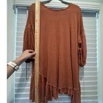 Free People Beach Palm Tunic Boho Linen Mini Dress Ruffle Babydoll Terracotta XS Photo 5