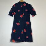 DKNY  Party Floral Navy and Pink Flower Bow neck Ruffle Sheer Sleeves Mini Dress Photo 2