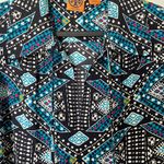 Tory Burch  Geometric 100% Silk Shirt Long Sleeves Blue/Black Tie Front Size 8 Photo 3