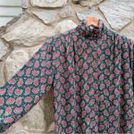 Cambridge Vintage Wool Blend High Neck Green Paisley Button Down Shirt Photo 3