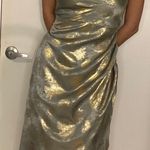 Lulus Cowl Neck Green And Gold Metallic Midi Dress Photo 0