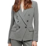 L'Agence Kenzie Double Breasted Blazer Jacket Pinstripe Gray Classic Preppy US 4 Photo 0