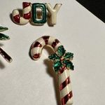 Lot Of 3 Enamel Christmas Holiday Brooch Pins Joy / Candy Cane 1 Signed AAi Gold Photo 1