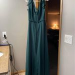 Azazie Teal Maxi Dress with Slit Photo 5