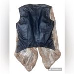 My Tribe Black Leather & Brown Knitted Rabbit Fur Waterfall Vest Size Small Photo 2