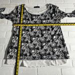 TM Style Top Womens Medium Black White Printed 3/4 Sleeve Layered Mesh Artsy M Photo 1